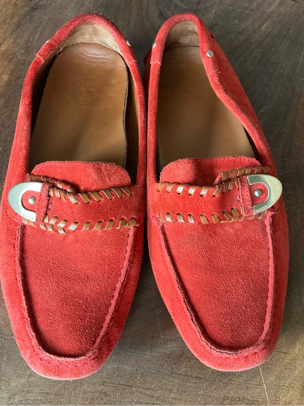 Bally Red Suede Women's Loafers with Braided Trim
